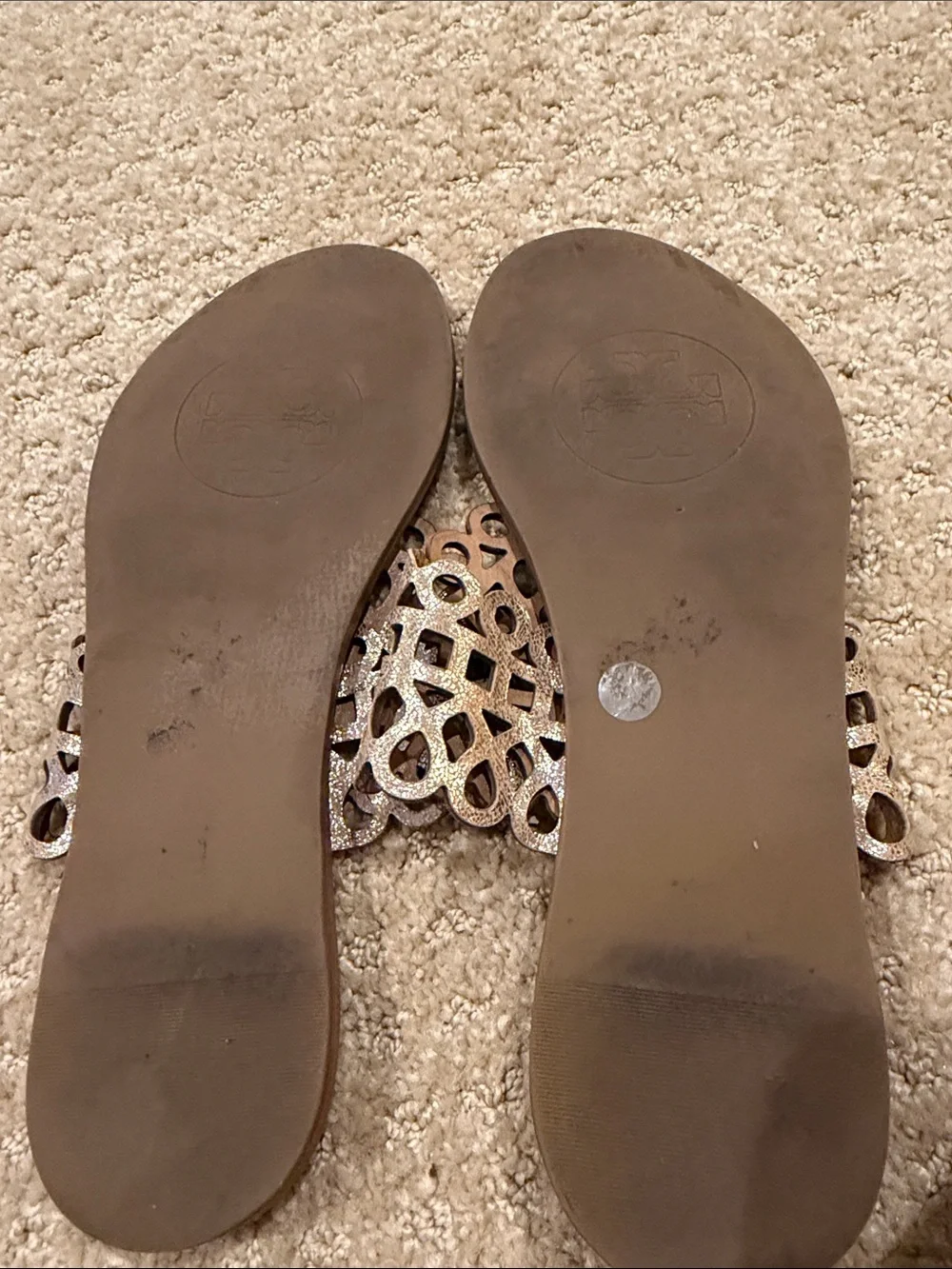 Tory Burch Metallic Bronze Laser-Cut Thong Sandals